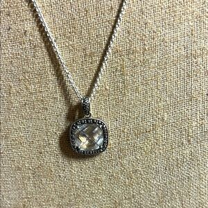 Nice VTG Sterling Silver Marcasite & Quartz Pendant Necklace 16"